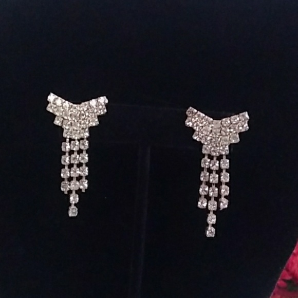 VINTAGE Rhodium Pl Crystal Rhinestone Tassel SET - Picture 8 of 8